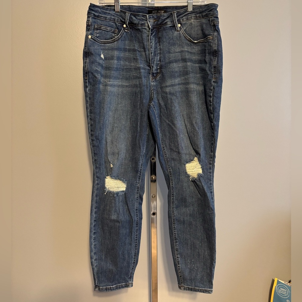 Judy Women's Blue Skinny Fit Jeans Plus Size 18W Distressed Denim